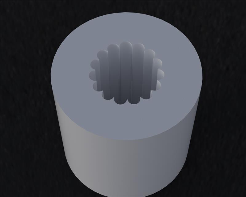 SolidWorks render of the Remus ABS fuel grain showing the fluted combustion port